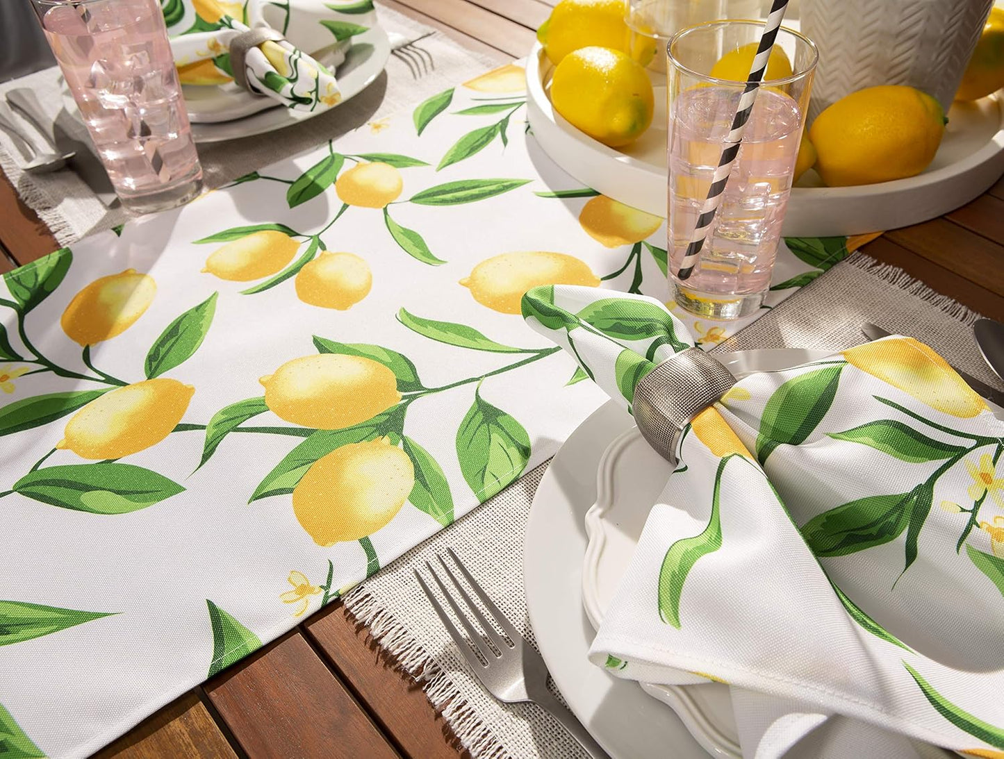 Lemon Bliss Outdoor Tabletop, Collection Stain Resistant & Waterproof, Table Runner, Table Runner, 14x72