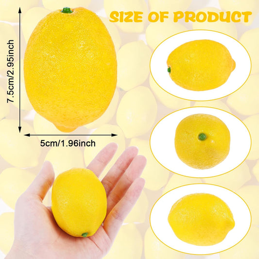 50 Pcs Fake Lemons 3.1 x 2.1 Inch Fake Fruit Faux Yellow Lemon Decor Lifelike Simulation Artificial Lemons for Party Table Summer Kitchen Vase Filler Wreath Garland Photography Prop Decoration