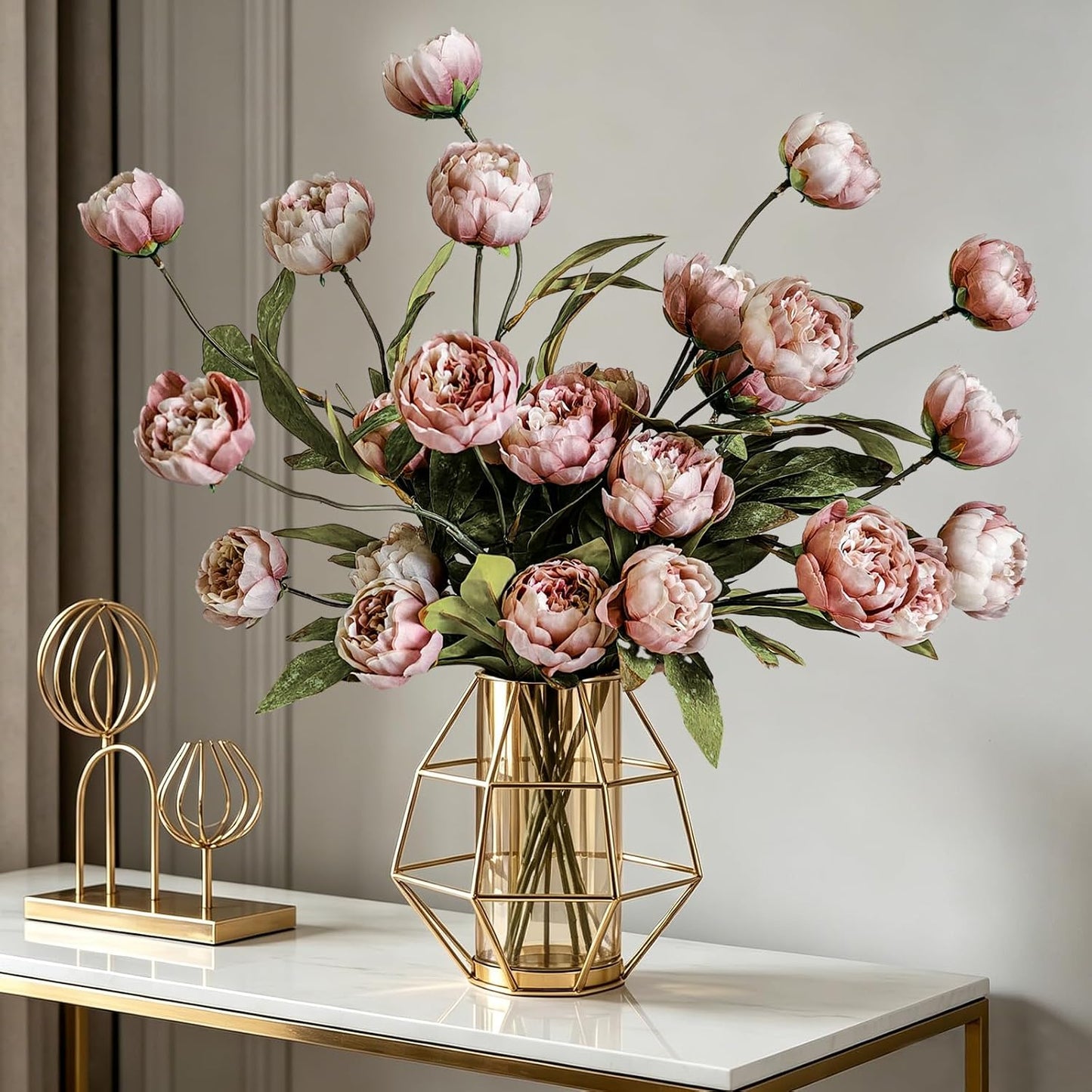 6Pcs Viral Peony Artificial Flowers for Vase，27in Real Touch Fake Flowers Branches with Flexible Wired Stems for Home Decor DIY Bouquet Centerpieces Wedding Shower Fillers Arrangements,Dusty