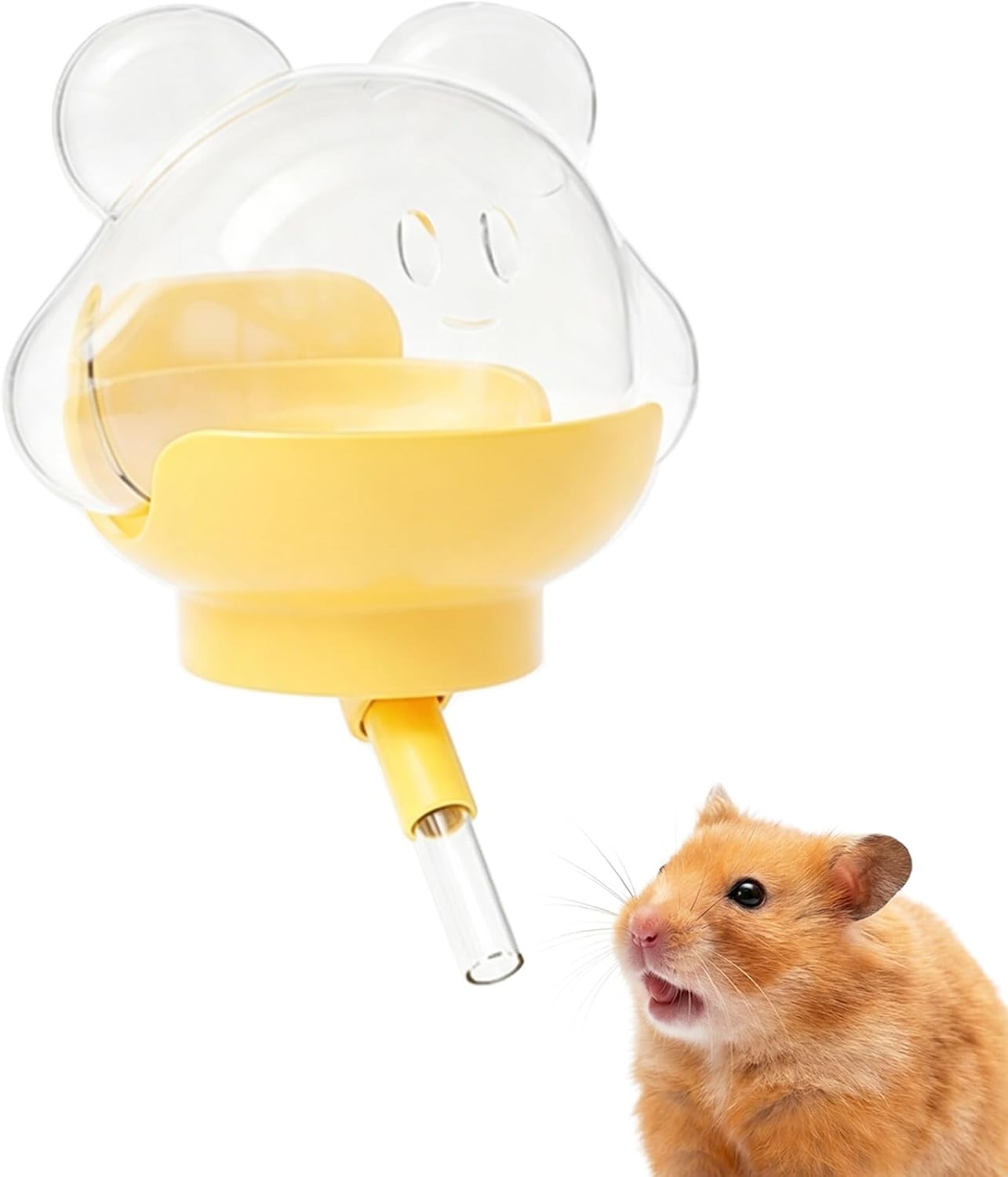 Hamster Water Bottle, 8 oz Small Animal Water Dispenser, Yellow | Magnetic Holder, No Drip, Flexible Placement, For Glass Tank, Ideal for Syrian and Dwarf Hamsters