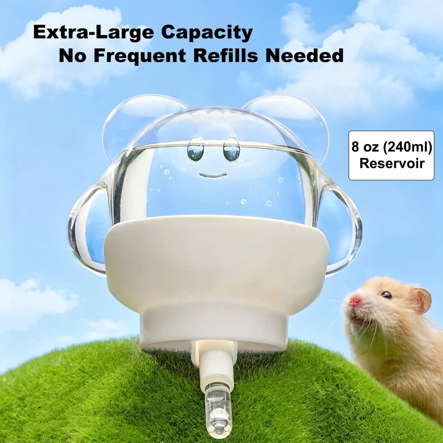 Hamster Water Bottle, 8 oz Small Animal Water Dispenser, Yellow | Magnetic Holder, No Drip, Flexible Placement, For Glass Tank, Ideal for Syrian and Dwarf Hamsters