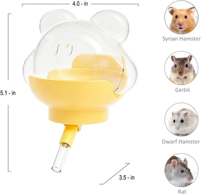 Hamster Water Bottle, 8 oz Small Animal Water Dispenser, Yellow | Magnetic Holder, No Drip, Flexible Placement, For Glass Tank, Ideal for Syrian and Dwarf Hamsters