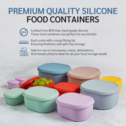 6Pcs/Set Nesting Silicone Food Storage Containers with Lids, BPA Free Reusable Meal Prep Silicone Containers Lunch Box Bento Box Set (33.8oz, 20oz, 10oz, 6.7oz, 1.3oz) (Yellow)