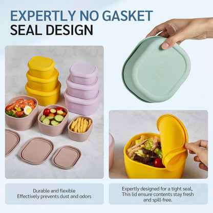 6Pcs/Set Nesting Silicone Food Storage Containers with Lids, BPA Free Reusable Meal Prep Silicone Containers Lunch Box Bento Box Set (33.8oz, 20oz, 10oz, 6.7oz, 1.3oz) (Yellow)