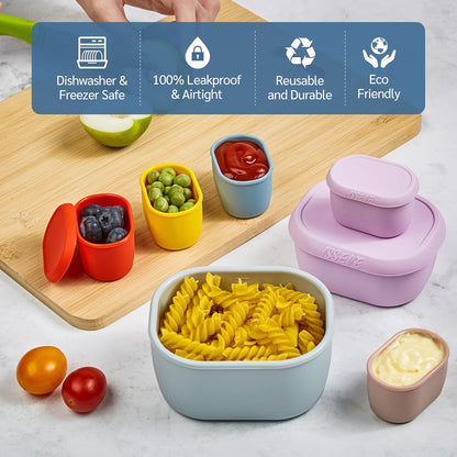 6Pcs/Set Nesting Silicone Food Storage Containers with Lids, BPA Free Reusable Meal Prep Silicone Containers Lunch Box Bento Box Set (33.8oz, 20oz, 10oz, 6.7oz, 1.3oz) (Yellow)