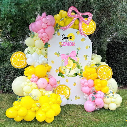 Yellow Pink Lemon Balloon Garland Arch kit with pastel Yellow Pearl White Balloons for Lemonade juicy one 1st Birthday Summer main squeeze Bridal Shower Girl Sweet Baby shower Decorations
