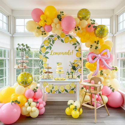 Yellow Pink Lemon Balloon Garland Arch kit with pastel Yellow Pearl White Balloons for Lemonade juicy one 1st Birthday Summer main squeeze Bridal Shower Girl Sweet Baby shower Decorations