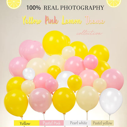 Yellow Pink Lemon Balloon Garland Arch kit with pastel Yellow Pearl White Balloons for Lemonade juicy one 1st Birthday Summer main squeeze Bridal Shower Girl Sweet Baby shower Decorations