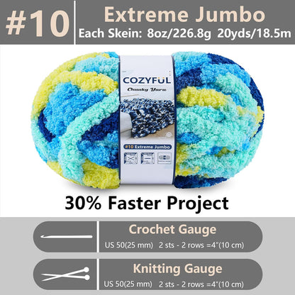 Chunky Yarn for Hand Knitting - #10 Chunky Chenille Blanket Yarn, Jumbo Big Thick Chunky Yarns for Crocheting, Tie Dye Bulky Knit Yarns, 8 Skein (20 yds 8 oz Each Skein), Multi Blue & Yellow