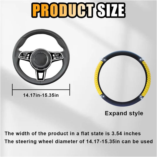 15 Inch Bling Soft Leather Car Steering Wheel Cover, Yellow | Colorful Rhinestones Design, Auto Elastic Protector for Women Girls, Crystal Diamond Car Accessories for Most Cars, SUVs