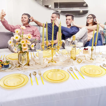 102Pcs Gold Plastic Silverware, Gold Disposable Utensils with Yellow Handle, Yellow Plastic Silverware Heavy Duty Include 34 Forks, 34 Knives and 34 Spoons Perfect for Party, Mother's Day