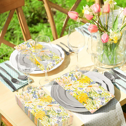 100 Pcs Spring Floral Guest Napkins Disposable Watercolor Yellow Daisy Paper Napkins Wildflower Dinner Paper Hand Towel Napkin for Summer Table Party Supplies