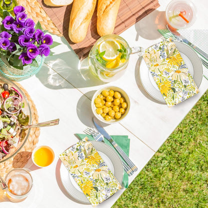 100 Pcs Spring Floral Guest Napkins Disposable Watercolor Yellow Daisy Paper Napkins Wildflower Dinner Paper Hand Towel Napkin for Summer Table Party Supplies