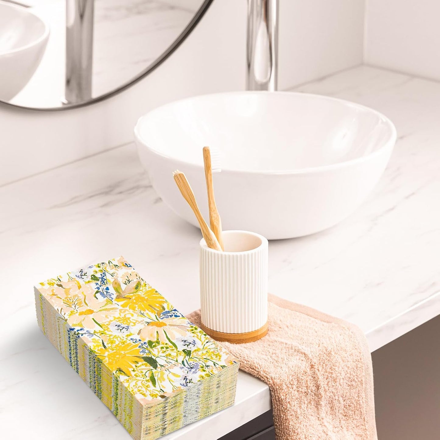 100 Pcs Spring Floral Guest Napkins Disposable Watercolor Yellow Daisy Paper Napkins Wildflower Dinner Paper Hand Towel Napkin for Summer Table Party Supplies