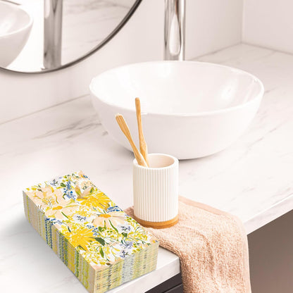 100 Pcs Spring Floral Guest Napkins Disposable Watercolor Yellow Daisy Paper Napkins Wildflower Dinner Paper Hand Towel Napkin for Summer Table Party Supplies