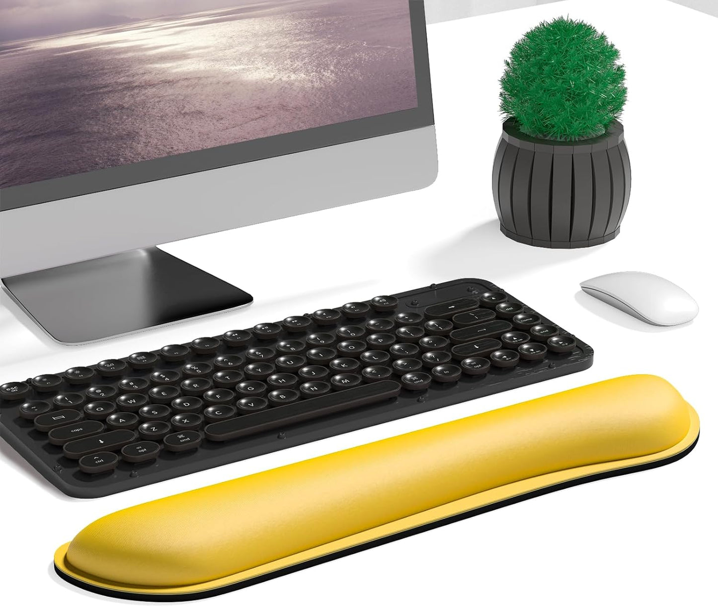 Enlarge Keyboard Wrist Rest, Cute Memory Foam Keyboard Wrist Cushion for Computer Desk Mats Support, Typing Pain Relief Ergonomic Mouse Pad Rests with Non-Slip Base for Gaming, Laptop, Yellow