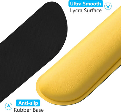 Enlarge Keyboard Wrist Rest, Cute Memory Foam Keyboard Wrist Cushion for Computer Desk Mats Support, Typing Pain Relief Ergonomic Mouse Pad Rests with Non-Slip Base for Gaming, Laptop, Yellow
