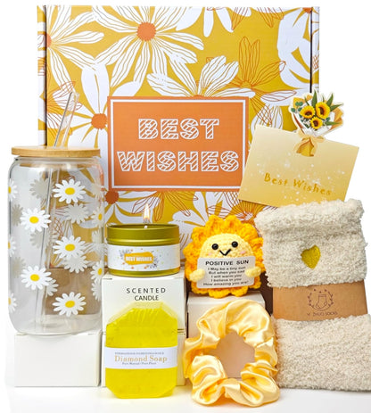 Gift Baskets for Women -Unique Gift Basket Set & Sunshine Box Care Package, Festive-Ready Golden Uplifting Gift Set forMom Wife Sister Friends Teen Girls