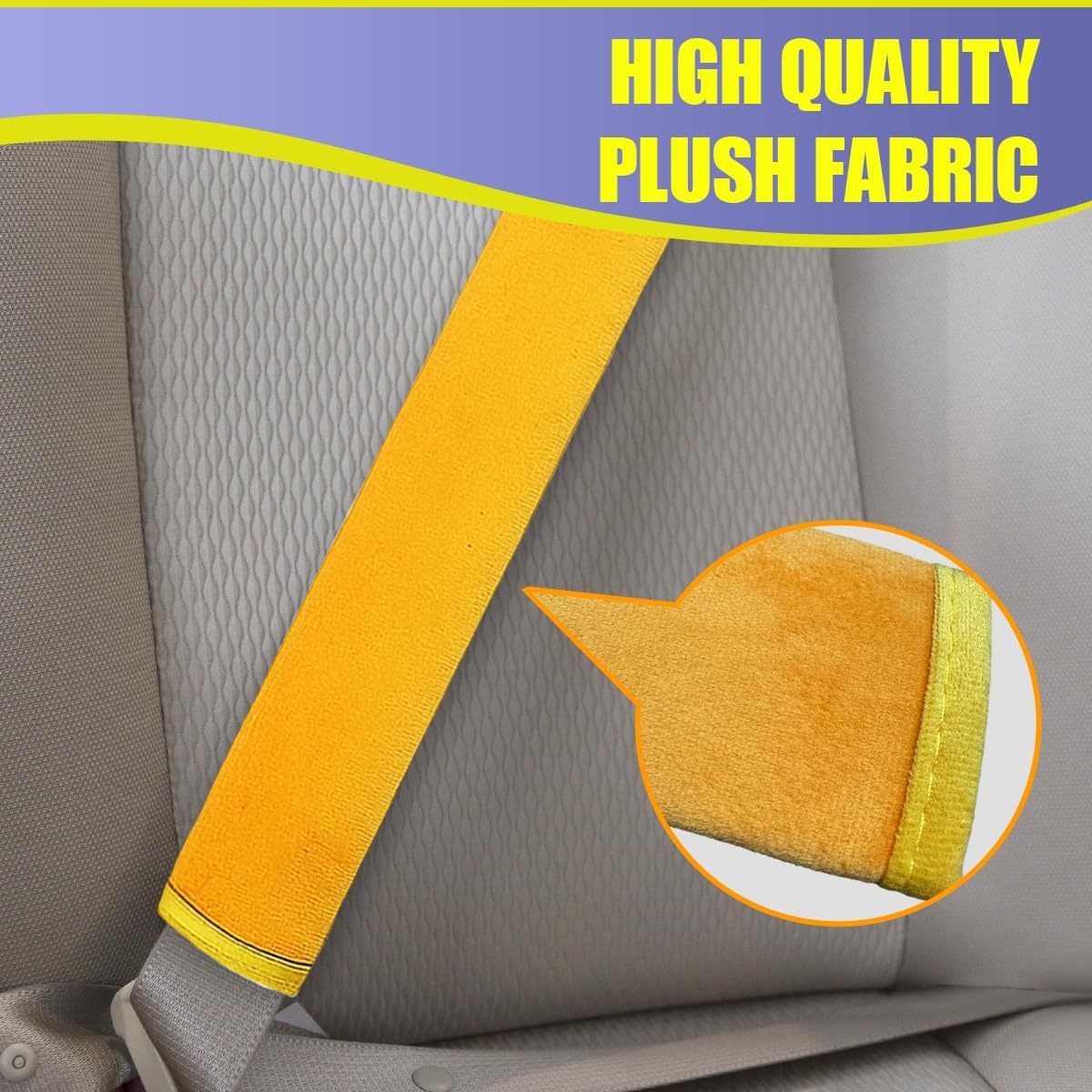 Car Seat Belt Pads Cover, Soft Comfort Shoulder Neck Cushion Protector, Automotive Seat Strap Pads, Universal Vehicle Interior Accessories for Women, Men (Yellow)