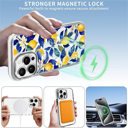 Magnetic for iPhone 15 Pro Case, Compatible with MagSafe, Wireless Slim Clear Aesthetic Shockproof Protective Cover for Women Girl - Watercolor Lemon