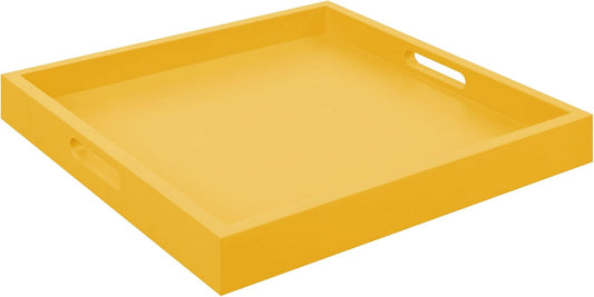 Palm Beach Serving Tray 16.75" - Kitchen & Living Room Square Wood Decorative Tray, Ottoman Accent Tray, Coffee Table Tray, Counter Organization & Storage, Mustard Yellow