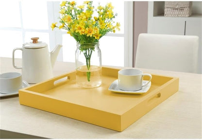 Palm Beach Serving Tray 16.75" - Kitchen & Living Room Square Wood Decorative Tray, Ottoman Accent Tray, Coffee Table Tray, Counter Organization & Storage, Mustard Yellow