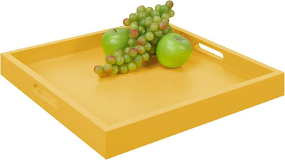 Palm Beach Serving Tray 16.75" - Kitchen & Living Room Square Wood Decorative Tray, Ottoman Accent Tray, Coffee Table Tray, Counter Organization & Storage, Mustard Yellow