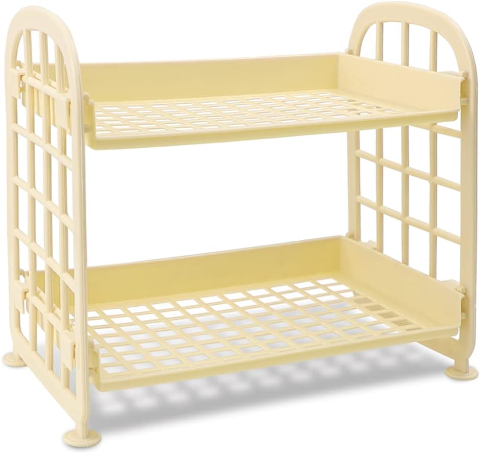 Desktop Rack Cosmetic Stationery Storage Holder, 2-Tier Multifunctional Plastic Shelf Makeup Organizer for Skincare Office Kitchen Bedroom Bathroom Home (Lemon Yellow)