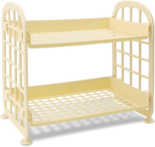 Desktop Rack Cosmetic Stationery Storage Holder, 2-Tier Multifunctional Plastic Shelf Makeup Organizer for Skincare Office Kitchen Bedroom Bathroom Home (Lemon Yellow)