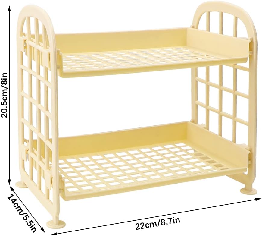 Desktop Rack Cosmetic Stationery Storage Holder, 2-Tier Multifunctional Plastic Shelf Makeup Organizer for Skincare Office Kitchen Bedroom Bathroom Home (Lemon Yellow)