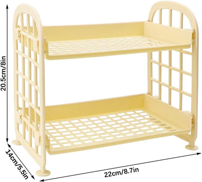 Desktop Rack Cosmetic Stationery Storage Holder, 2-Tier Multifunctional Plastic Shelf Makeup Organizer for Skincare Office Kitchen Bedroom Bathroom Home (Lemon Yellow)