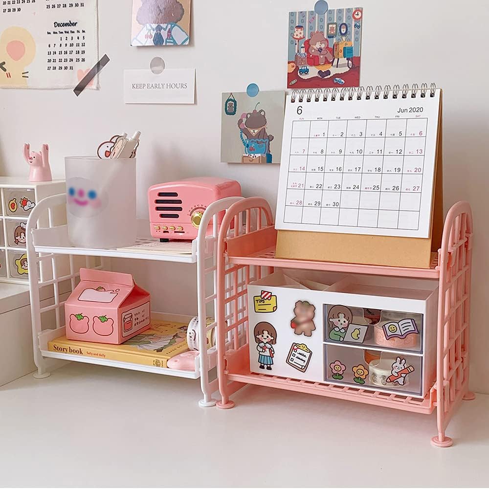 Desktop Rack Cosmetic Stationery Storage Holder, 2-Tier Multifunctional Plastic Shelf Makeup Organizer for Skincare Office Kitchen Bedroom Bathroom Home (Lemon Yellow)