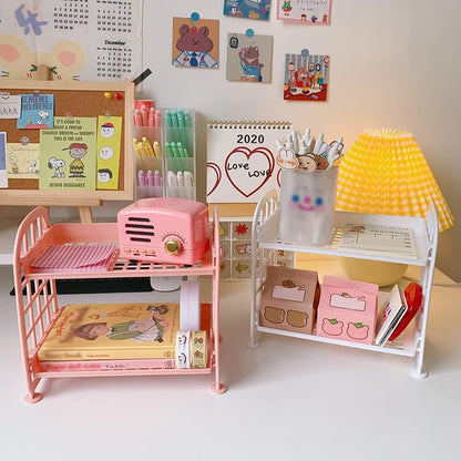 Desktop Rack Cosmetic Stationery Storage Holder, 2-Tier Multifunctional Plastic Shelf Makeup Organizer for Skincare Office Kitchen Bedroom Bathroom Home (Lemon Yellow)