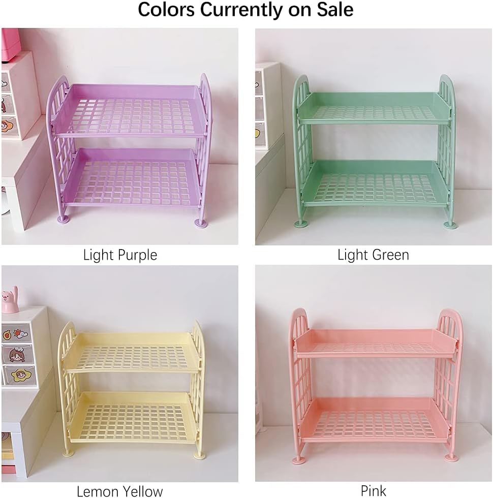Desktop Rack Cosmetic Stationery Storage Holder, 2-Tier Multifunctional Plastic Shelf Makeup Organizer for Skincare Office Kitchen Bedroom Bathroom Home (Lemon Yellow)