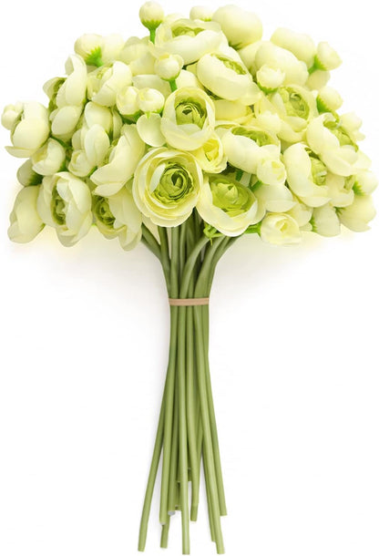 Fake Flowers Artificial Flower Faux Silk Ranunculus Yellow | Silk Flower, Realistic Artificial Flowers, Flowers for Vase, Real Touch Flowers, Table Centerpieces, Faux Floral Stems, 18pcs