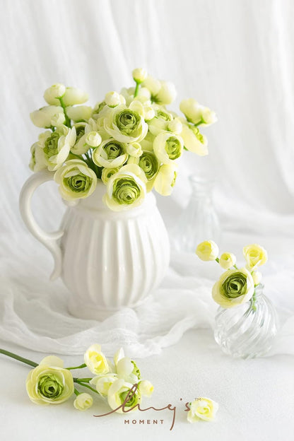 Fake Flowers Artificial Flower Faux Silk Ranunculus Yellow | Silk Flower, Realistic Artificial Flowers, Flowers for Vase, Real Touch Flowers, Table Centerpieces, Faux Floral Stems, 18pcs