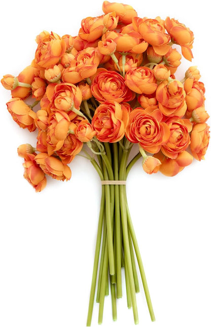 Fake Flowers Artificial Flower Faux Silk Ranunculus Yellow | Silk Flower, Realistic Artificial Flowers, Flowers for Vase, Real Touch Flowers, Table Centerpieces, Faux Floral Stems, 18pcs