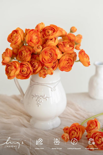 Fake Flowers Artificial Flower Faux Silk Ranunculus Yellow | Silk Flower, Realistic Artificial Flowers, Flowers for Vase, Real Touch Flowers, Table Centerpieces, Faux Floral Stems, 18pcs