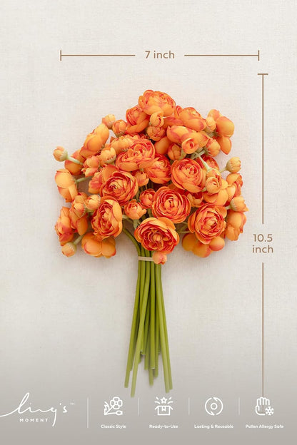 Fake Flowers Artificial Flower Faux Silk Ranunculus Yellow | Silk Flower, Realistic Artificial Flowers, Flowers for Vase, Real Touch Flowers, Table Centerpieces, Faux Floral Stems, 18pcs
