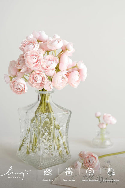 Fake Flowers Artificial Flower Faux Silk Ranunculus Yellow | Silk Flower, Realistic Artificial Flowers, Flowers for Vase, Real Touch Flowers, Table Centerpieces, Faux Floral Stems, 18pcs