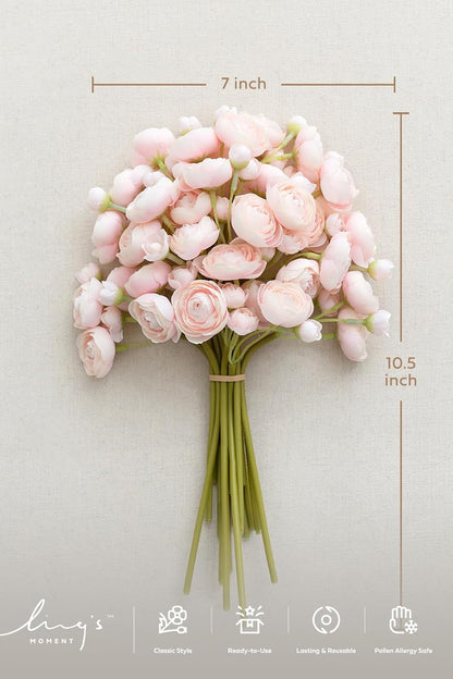 Fake Flowers Artificial Flower Faux Silk Ranunculus Yellow | Silk Flower, Realistic Artificial Flowers, Flowers for Vase, Real Touch Flowers, Table Centerpieces, Faux Floral Stems, 18pcs