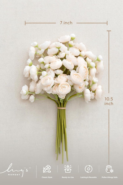 Fake Flowers Artificial Flower Faux Silk Ranunculus Yellow | Silk Flower, Realistic Artificial Flowers, Flowers for Vase, Real Touch Flowers, Table Centerpieces, Faux Floral Stems, 18pcs