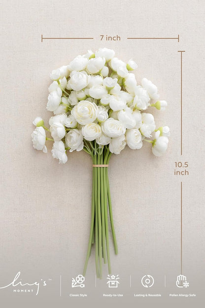 Fake Flowers Artificial Flower Faux Silk Ranunculus Yellow | Silk Flower, Realistic Artificial Flowers, Flowers for Vase, Real Touch Flowers, Table Centerpieces, Faux Floral Stems, 18pcs