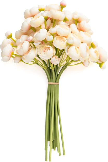 Fake Flowers Artificial Flower Faux Silk Ranunculus Yellow | Silk Flower, Realistic Artificial Flowers, Flowers for Vase, Real Touch Flowers, Table Centerpieces, Faux Floral Stems, 18pcs