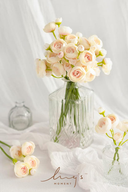 Fake Flowers Artificial Flower Faux Silk Ranunculus Yellow | Silk Flower, Realistic Artificial Flowers, Flowers for Vase, Real Touch Flowers, Table Centerpieces, Faux Floral Stems, 18pcs