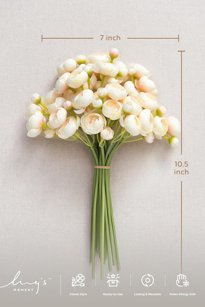 Fake Flowers Artificial Flower Faux Silk Ranunculus Yellow | Silk Flower, Realistic Artificial Flowers, Flowers for Vase, Real Touch Flowers, Table Centerpieces, Faux Floral Stems, 18pcs