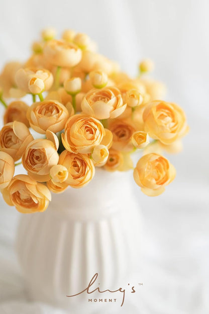 Fake Flowers Artificial Flower Faux Silk Ranunculus Yellow | Silk Flower, Realistic Artificial Flowers, Flowers for Vase, Real Touch Flowers, Table Centerpieces, Faux Floral Stems, 18pcs