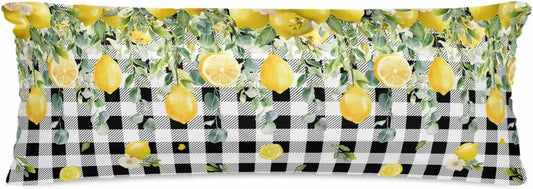 Farmhouse Satin Pillowcase for Hair and Skin King Yellow Lemon Eucalyptus Leaf Watercolor Plant Black Plaid Pillow Cases 2 Pack with Zipper, Soft Cooling Similar to Silk Pillow Covers, 20x54 Inch