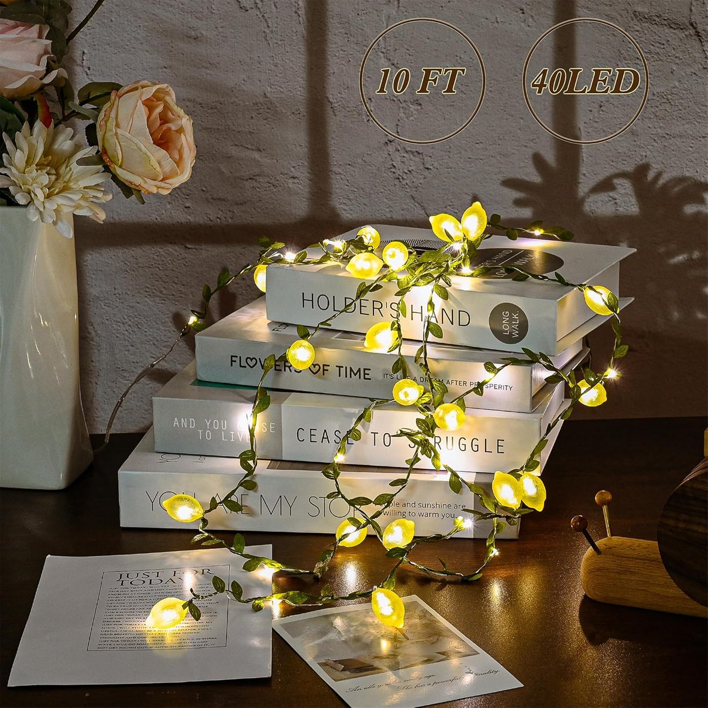 Lemon Decor String Lights, 10FT 40LEDs Lemon Decorative Fairy Lights, Battery Operated USB Plug in with Remote Timer for Bedroom Wedding Kitchen Garden Party Decorations