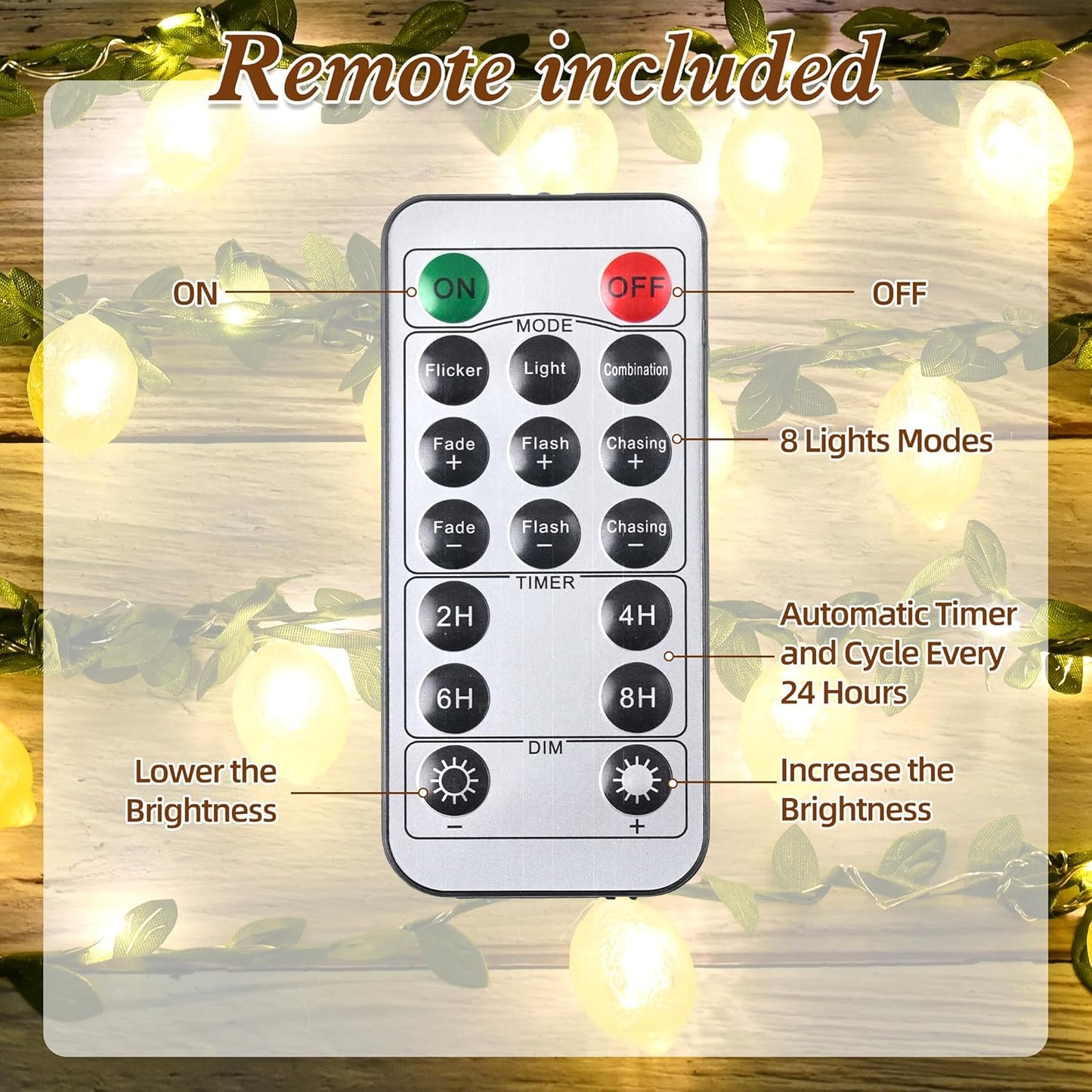 Lemon Decor String Lights, 10FT 40LEDs Lemon Decorative Fairy Lights, Battery Operated USB Plug in with Remote Timer for Bedroom Wedding Kitchen Garden Party Decorations